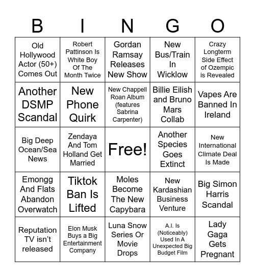 2025 Bingo Card Bingo Card
