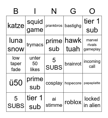 Untitled Bingo Card