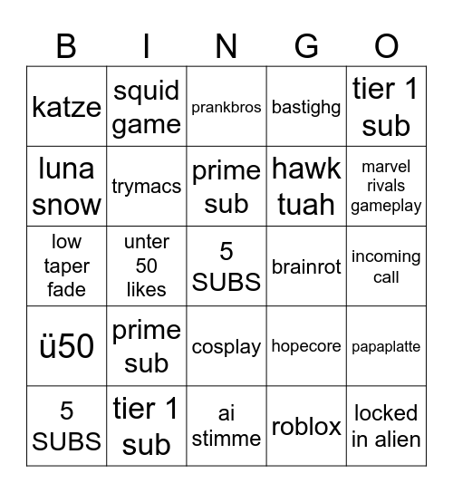 Untitled Bingo Card