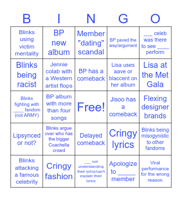 BLACKPINKSNARK Bingo Card