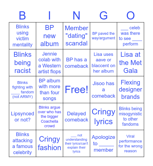 BLACKPINKSNARK Bingo Card