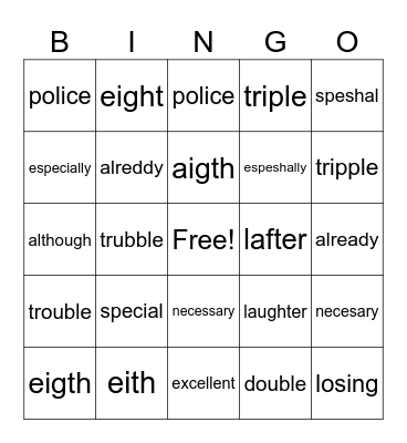 HFW-some words are spelled incorrectly! Bingo Card