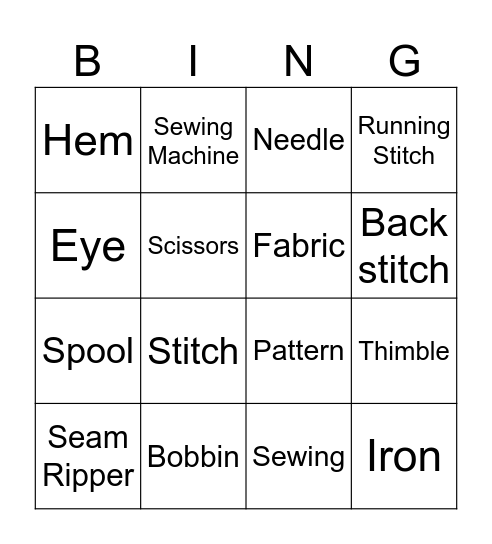 Sewing Bingo Card