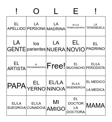 MAS VOCABULARIO P. 78 Bingo Card