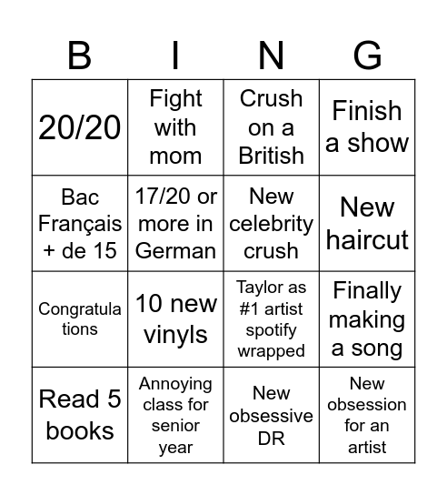 Personnal Bingo Card