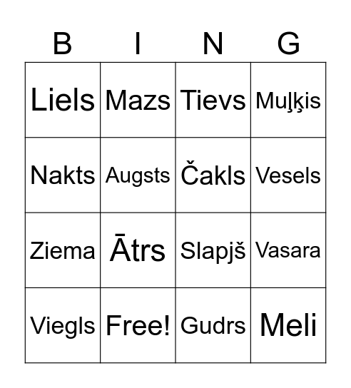 2.2 -  Antonīmi Bingo Card