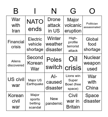 2025 Disaster Bingo Card