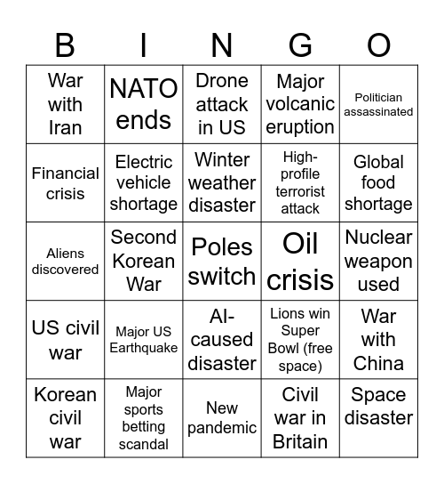 2025 Disaster Bingo Card