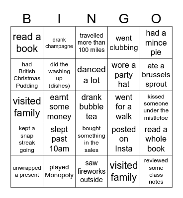 Christmas Holiday Bingo Card