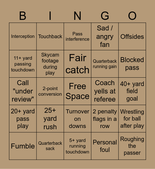 Football Bingo Card