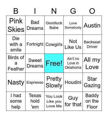 2024 Music BINGO Card