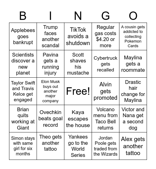 Amala’s Bingo Card Bingo Card