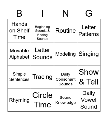 K to 1st Bingo Card