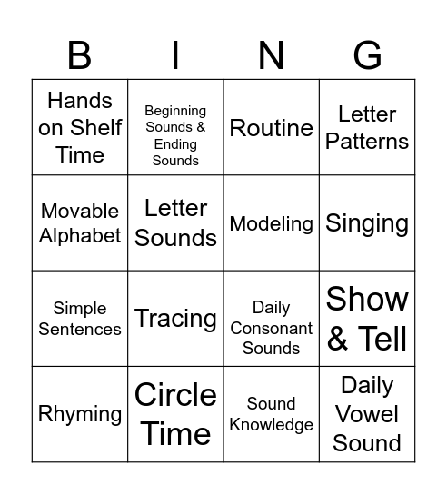 K to 1st Bingo Card