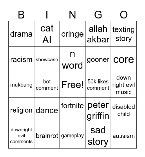 INSTAGRAM REELS Bingo Card