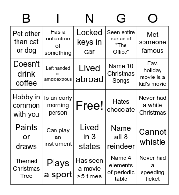 JINGLE MINGLE BINGO Card