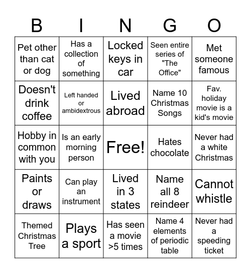 JINGLE MINGLE BINGO Card