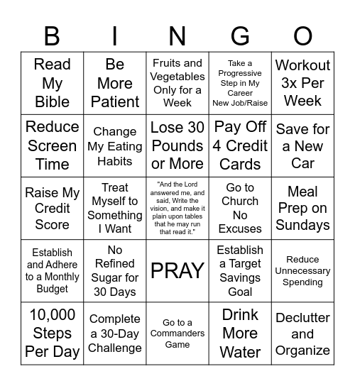 2025 Vision Board Bingo Card