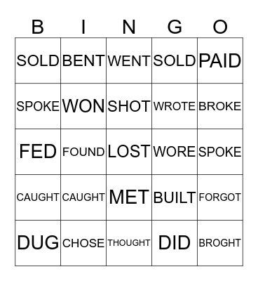 IXL Irregular Verbs (grade 3)  Bingo Card