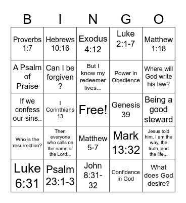 Bible Drill  Bingo Card