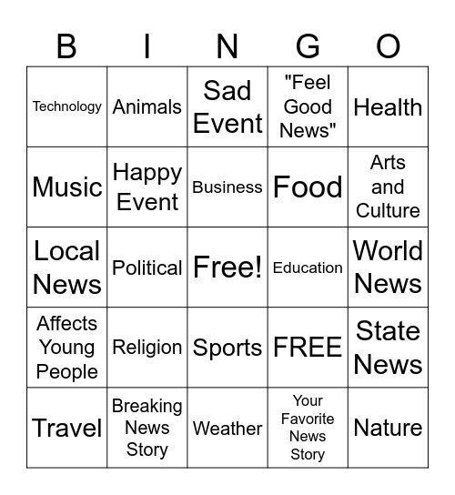 Current Events Bingo Card