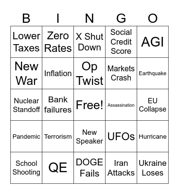 2025 Bingo Card Bingo Card