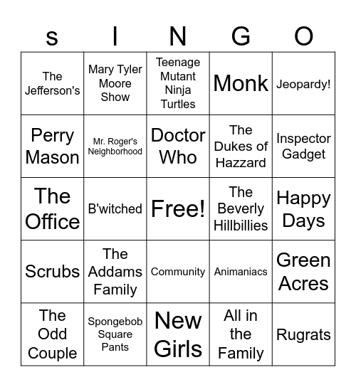 TV Theme Songs DOS Bingo Card