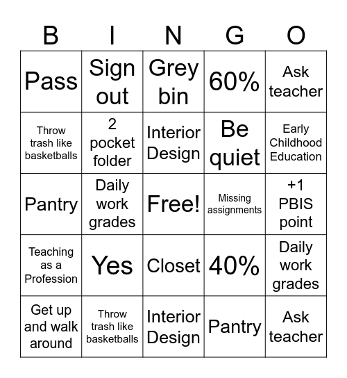 FCS Expectations, Rules, and Procedures Bingo Card