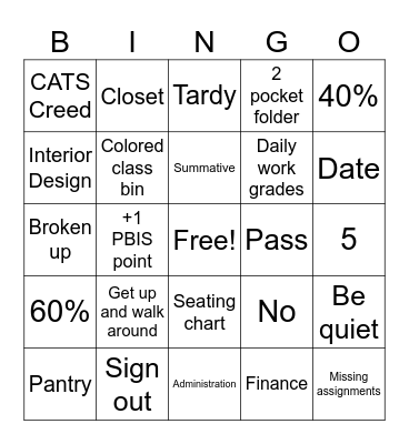 FCS Expectations, Rules, and Procedures Bingo Card