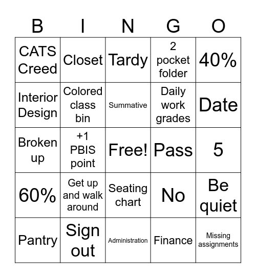 FCS Expectations, Rules, and Procedures Bingo Card