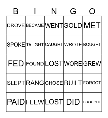 IXL Irregular Verbs (grade 3)  Bingo Card
