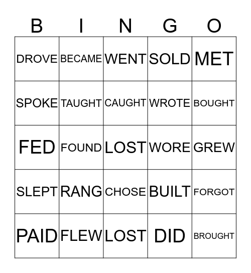 IXL Irregular Verbs (grade 3)  Bingo Card