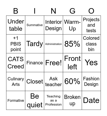 FCS Expectations, Rules, and Procedures Bingo Card