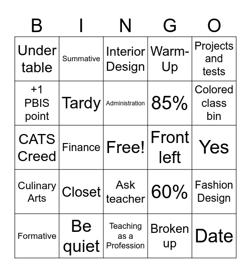 FCS Expectations, Rules, and Procedures Bingo Card