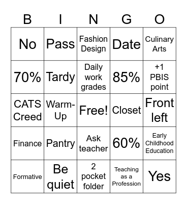 FCS Expectations, Rules, and Procedures Bingo Card