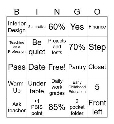 FCS Expectations, Rules, and Procedures Bingo Card