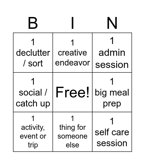 Monthly Bingo Card