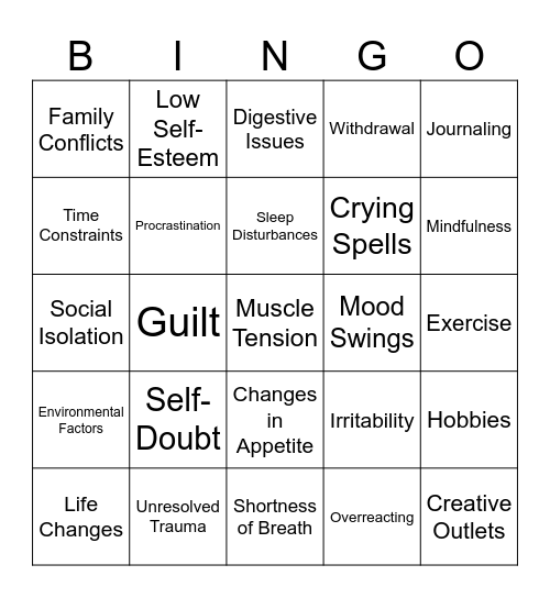 Stress Bingo Card