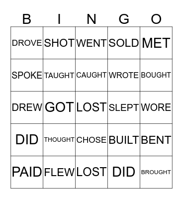 IXL Irregular Verbs (grade 3)  Bingo Card