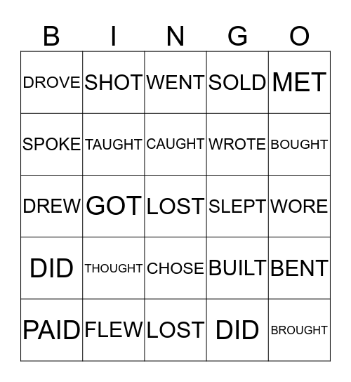 IXL Irregular Verbs (grade 3)  Bingo Card