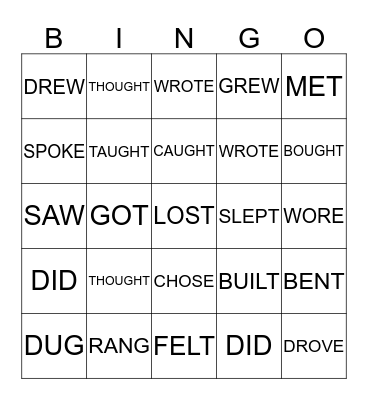 IXL Irregular Verbs (grade 3)  Bingo Card