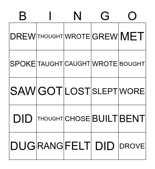 IXL Irregular Verbs (grade 3)  Bingo Card