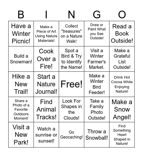 January BINGO! Bingo Card