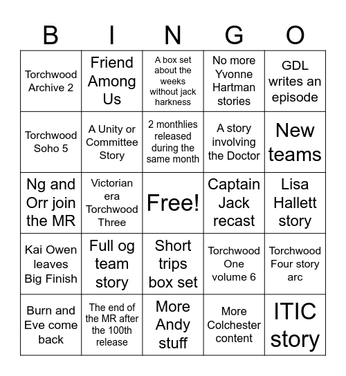 Torchwood (Big Finish): 2025-2026 Bingo Card