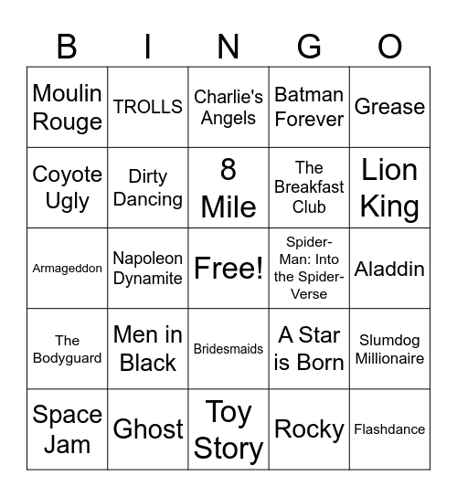 Movie Theme Songs Bingo Card