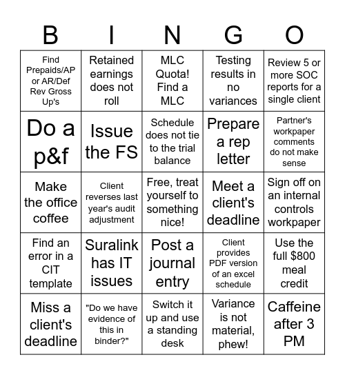 Audit Season Bingo Card