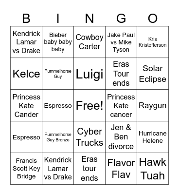 2024 in REVIEW Bingo Card