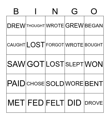 IXL Irregular Verbs (grade 3)  Bingo Card