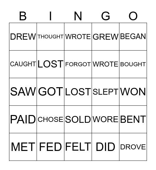 IXL Irregular Verbs (grade 3)  Bingo Card