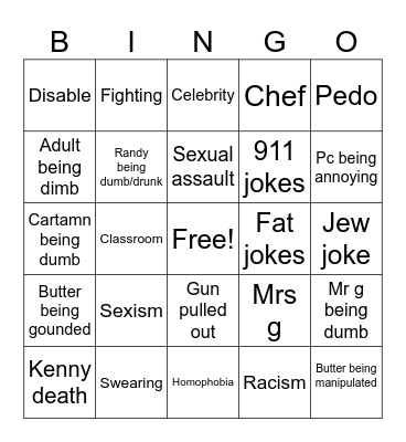 South Bingo Card